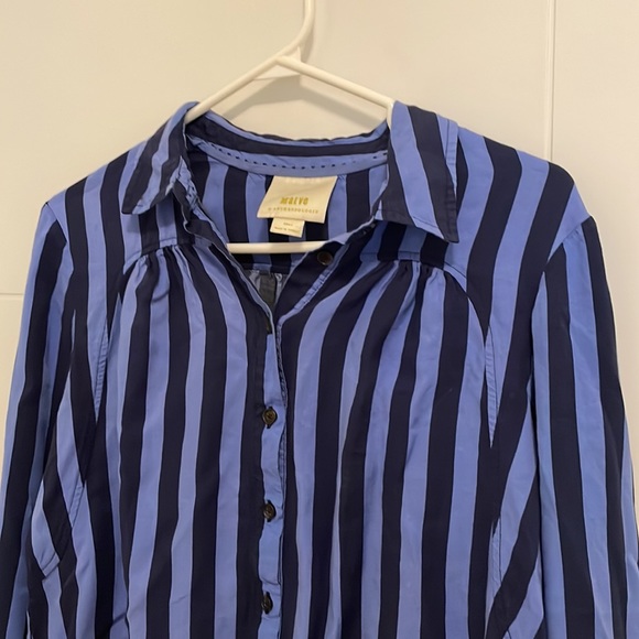 Maeve (Anthro) Breckenridge Blue Striped Button Down Shirt Blouse - Picture 4 of 8